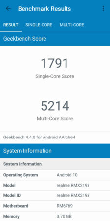geekbench score realme narzo 20