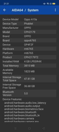 AIDA64 OPPO A15s 2