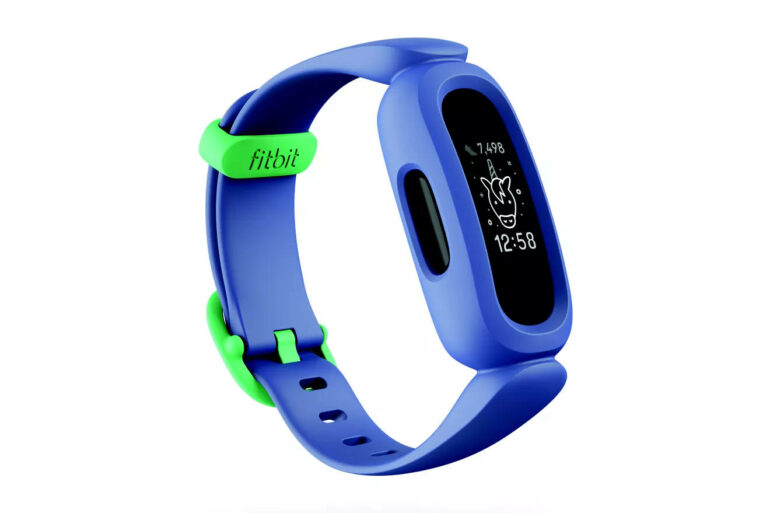 Fitbit Proxima Kids Render 3QTR Core Cosmic Blue Astro Green Clock Default Shadow