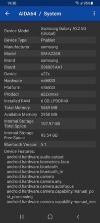 Review Samsung Galaxy A22 5G 33 AIDA64 Galaxy A22 5G 2