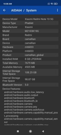 AIDA64 Redmi Note 10 5G 2