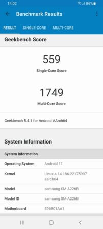Review Samsung Galaxy A22 5G 36 Geekbench Galaxy A22 5G