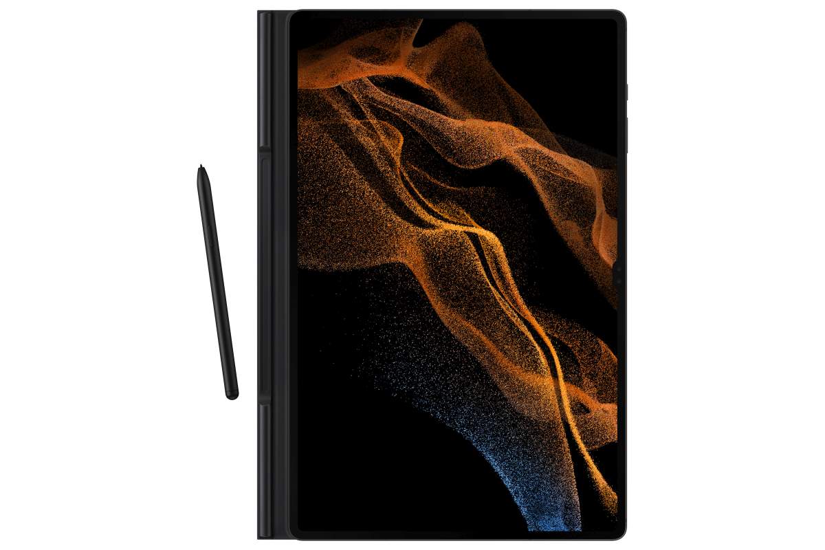 05 Galaxy Tab S8 Ultra book cover open with pen