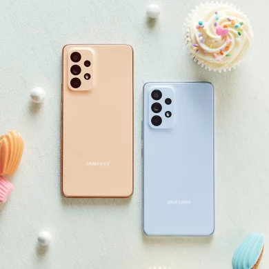 Samsung Galaxy A53 5G peach and blue 1