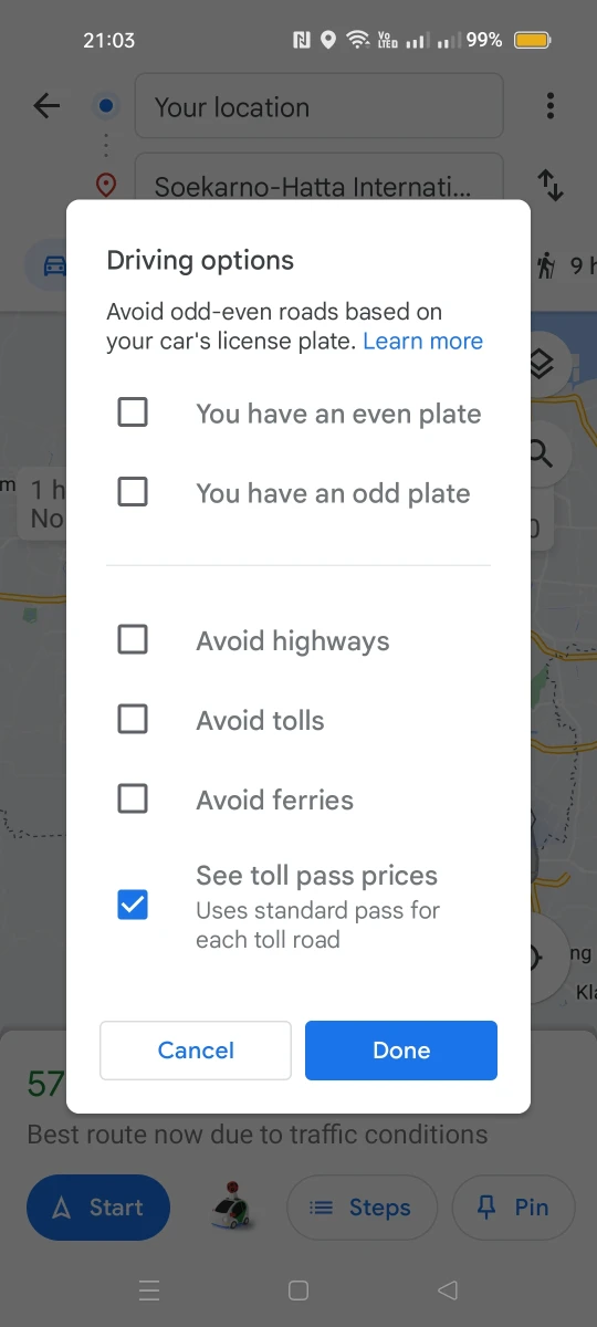 Google Maps biaya tol 1