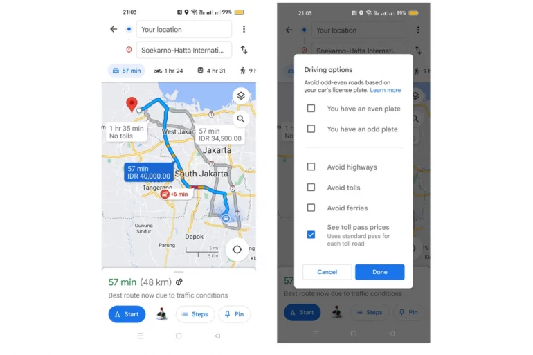 Google Maps biaya tol 3 Google Maps biaya tol 3