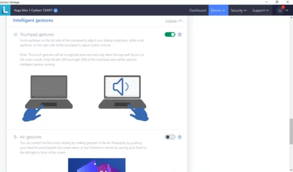Review Lenovo YOGA Slim 7i Carbon 13IAP7 32 enovo Vantage Advanced Settings