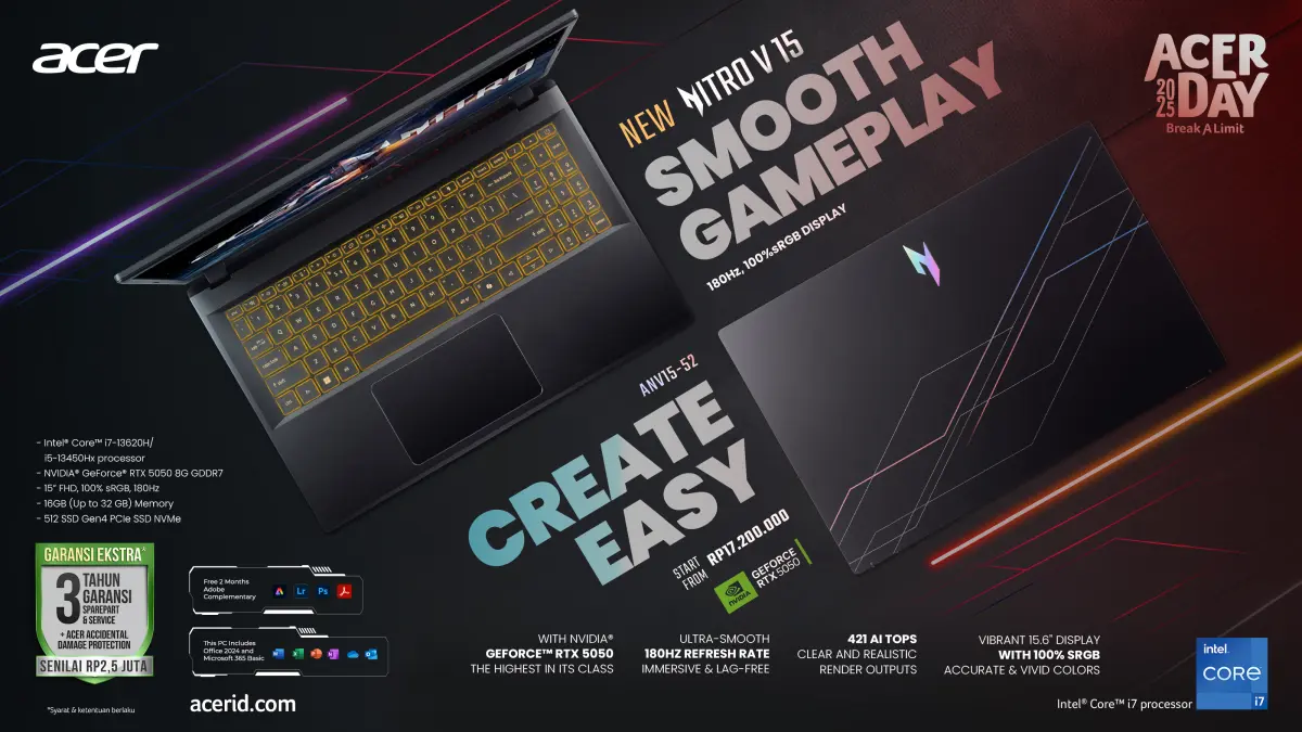 Acer Nitro V15 RTX 5050 : Laptop Gaming yang Punya Layar 180Hz dan Desain Amber Glow 21 harga Acer NITRO V 15 ANV15 52