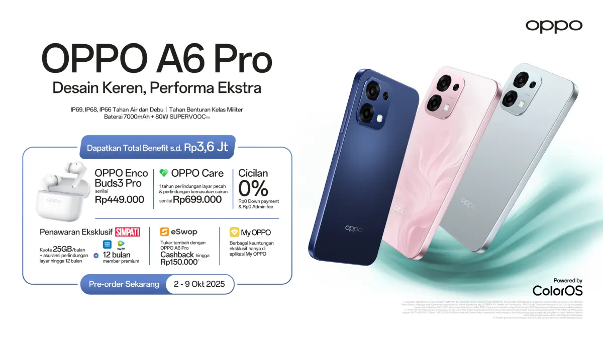 OPPO A6 Pro Resmi Dijual dengan Harga Mulai dari 3,6 Juta Rupiah 26 OPPO A6 Pro Preorder promo 2025