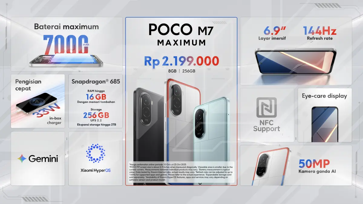 POCO M7 Resmi Dijual dengan Harga 2,2 Juta Rupiah, Tawarkan Baterai 7000mAh 25 POCO M7 2025 indonesia