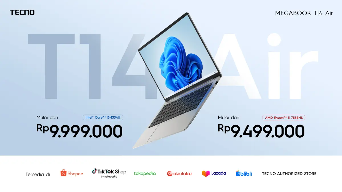 TECNO MegaBook T14 Air Resmi Dirilis, Harga Mulai 9,499 Juta Rupiah 28 TECNO MegaBook T14 Air 5