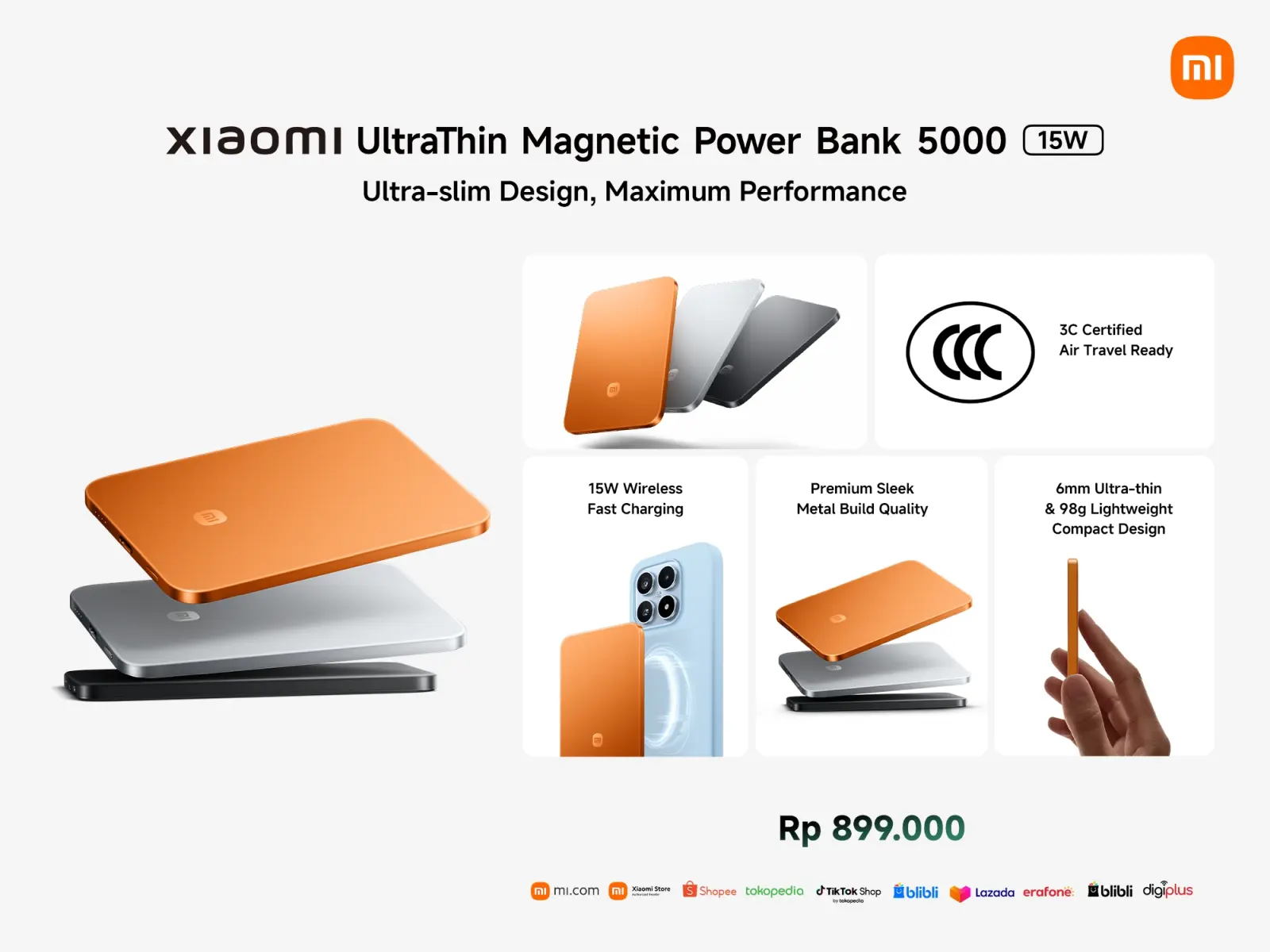 harga Xiaomi UltraThin Magnetic Power Bank 5000 15W